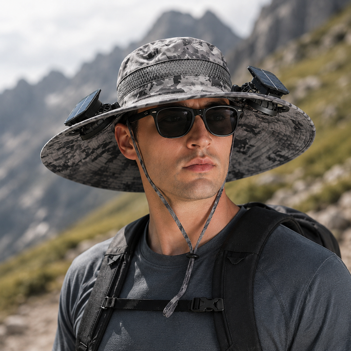 Solar Charging Fan Cap Outdoor Camping Fishing Hiking Fisherman Hat