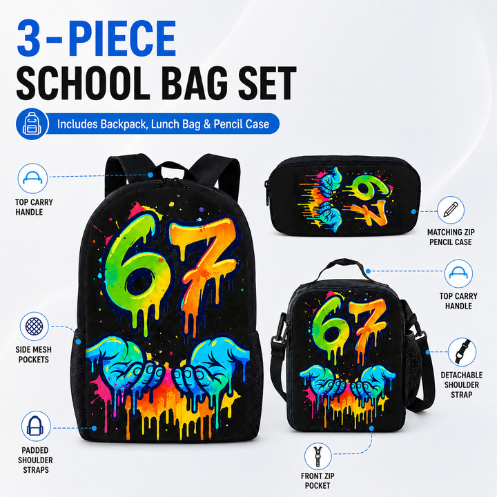 Six Seven 67 Kids School Backpack, Graffiti Print