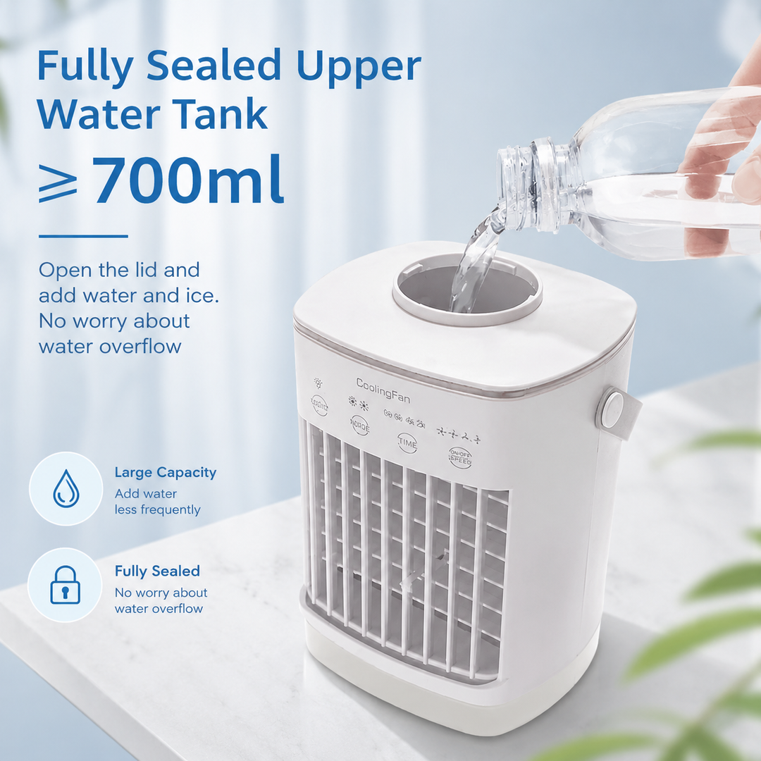 Portable Air Conditioner 700ml Tank USB Table Fan Humidifier RGB Timer