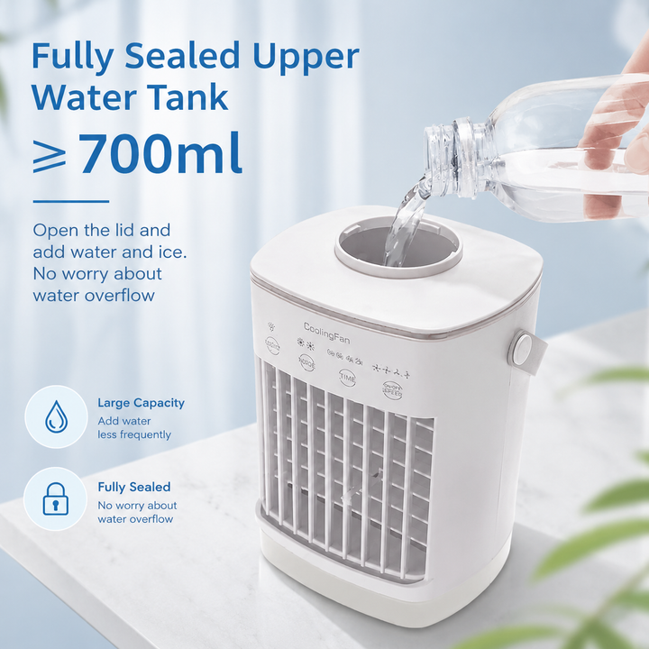 Portable Air Conditioner 700ml Tank USB Table Fan Humidifier RGB Timer