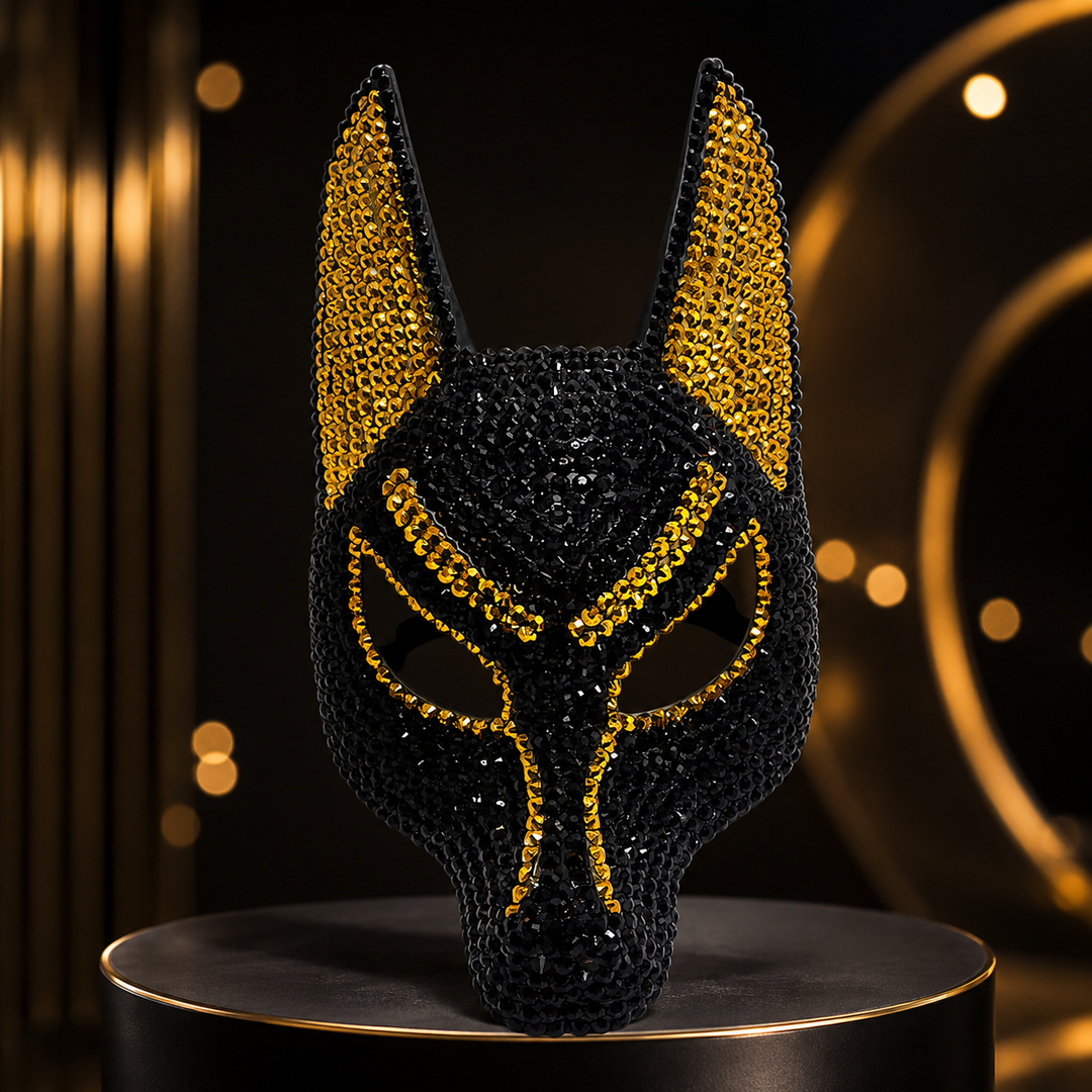 Rhinestone Wolf Halloween Mask Half Face Animal Masquerade Mask