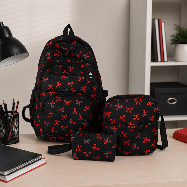Girls Large Capacity 3-Piece School Backpack Set with Crossbody Bag &amp; Pouch