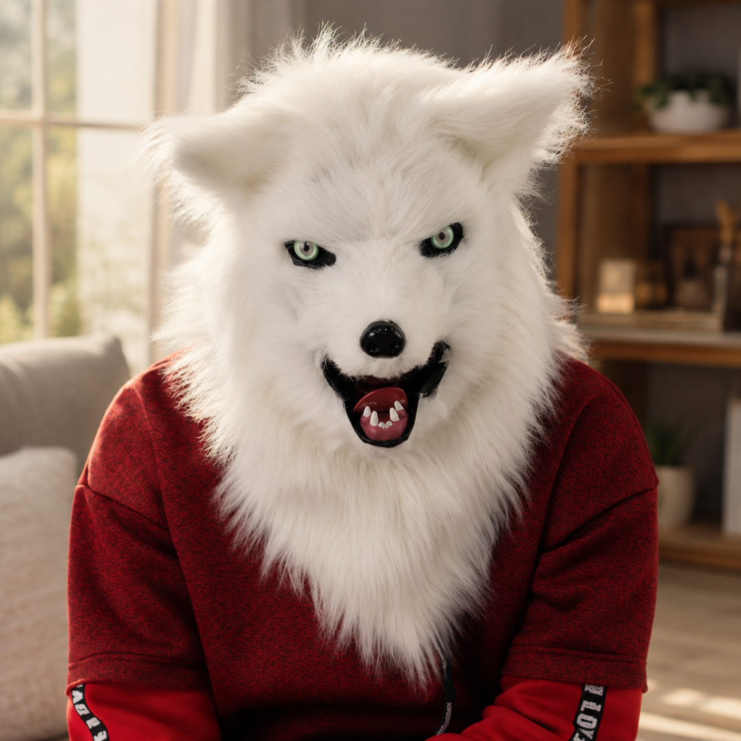 Plush Fox Mouth-Moving Animal Head Mask for Halloween Costume