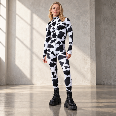 Couples Cow Print Zentai Suit Full Body Spandex Bodysuit for Halloween Cosplay