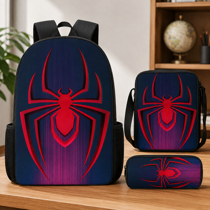 Boys Red Spider Web Print School Backpack Set