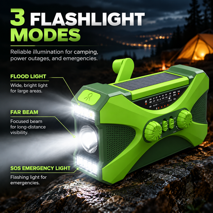 Wind Up Emergency Radio Heavy Duty 10000mAh NOAA Flood Light SOS
