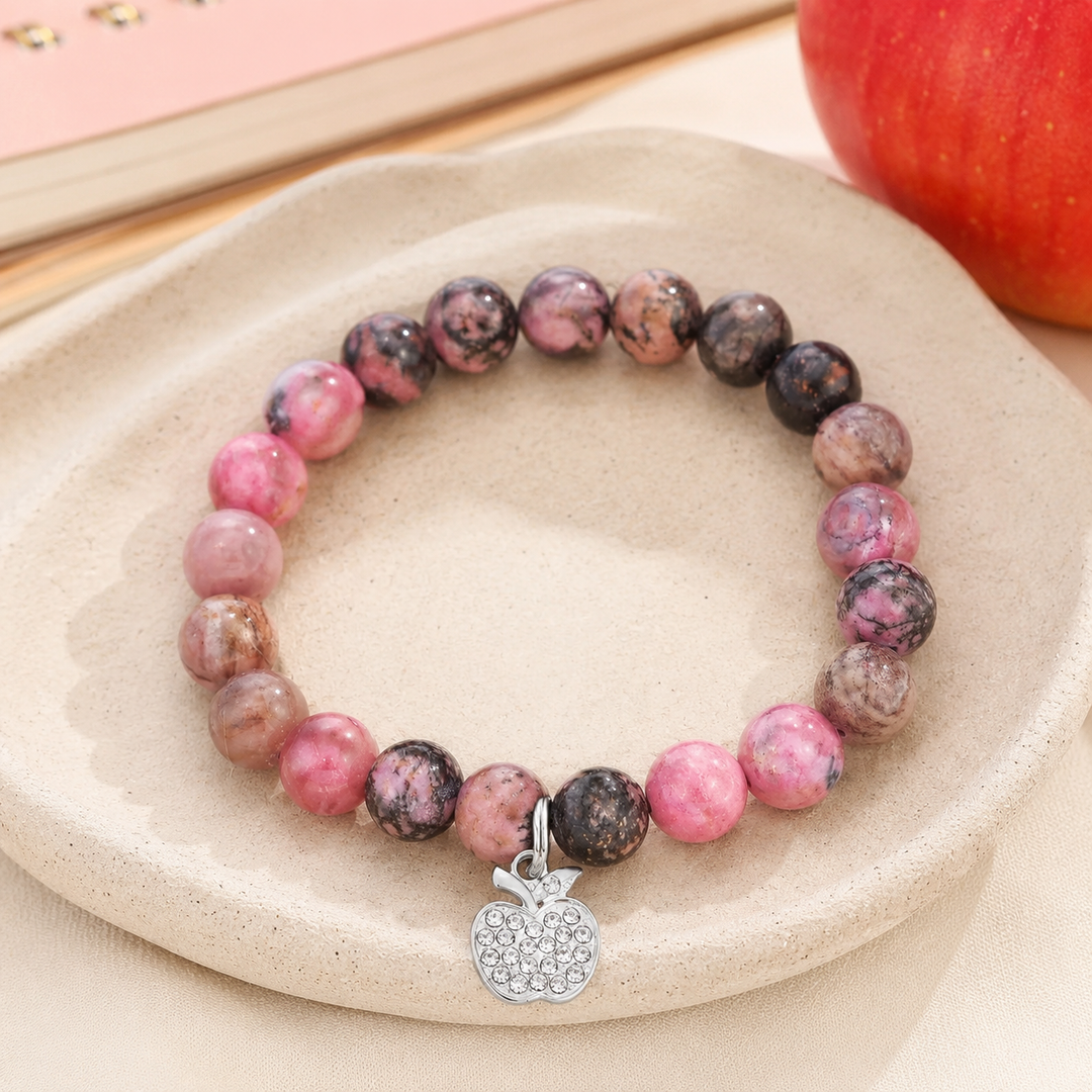 Apple Charm Gemstone Bracelet for Teachers Day
