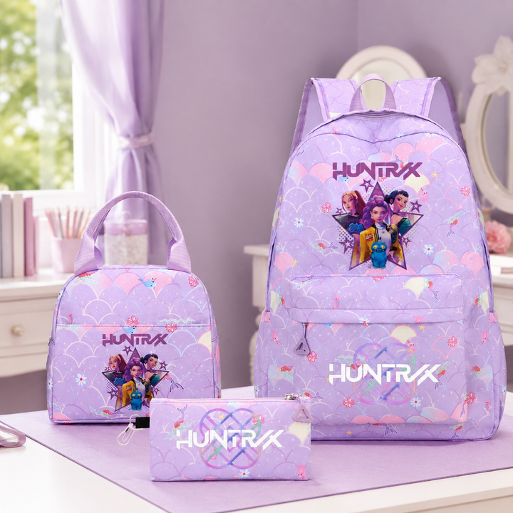 Anime Character School Backpack 3Pcs Set Teens Girls Large Laptop Travel