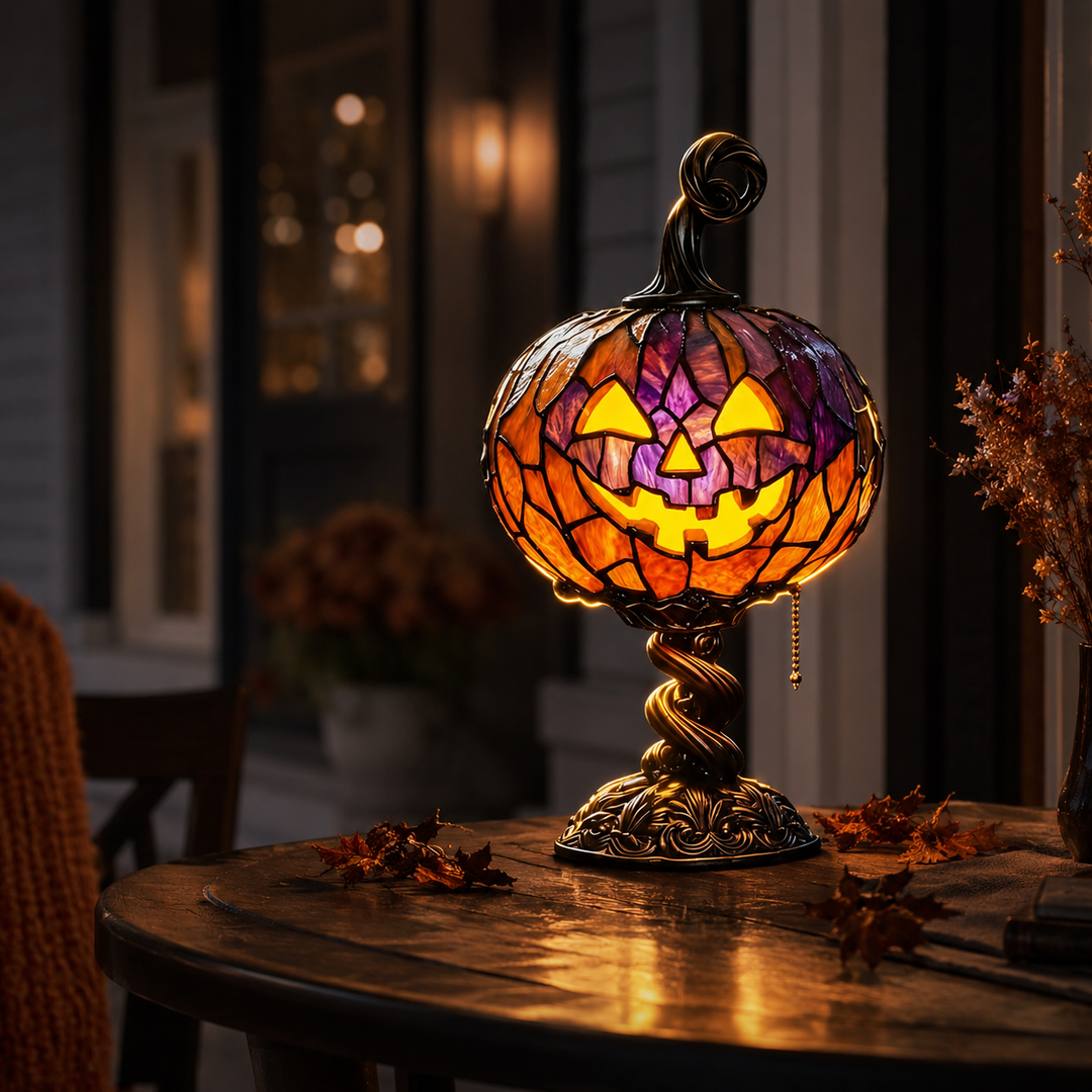 Stained Glass Pumpkin Table Lamp Halloween Decoration Light