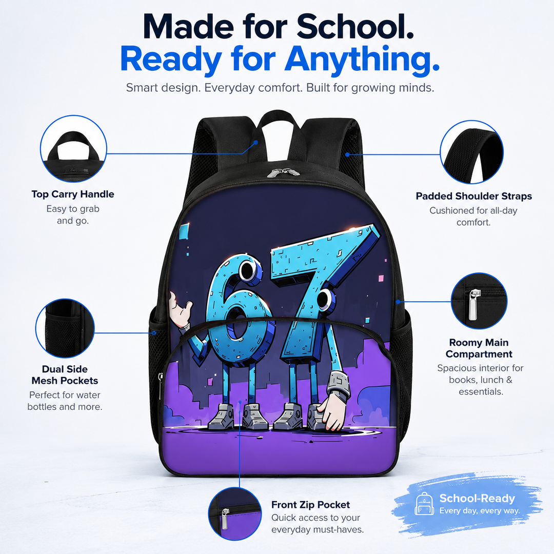 Six Seven 67 Kids Round Pocket School Backpack