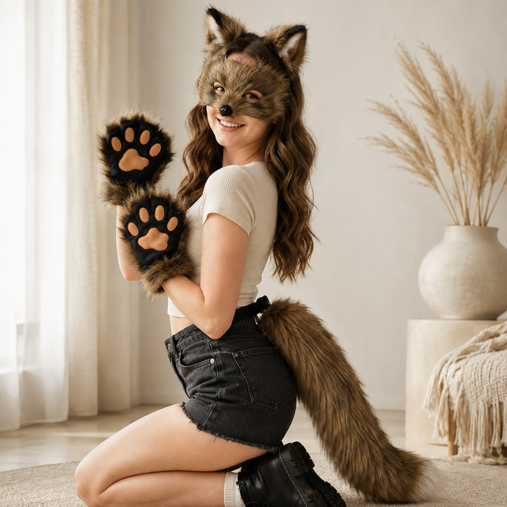 Fox Costume Set Ears Tail Mask and Gloves Halloween Cosplay