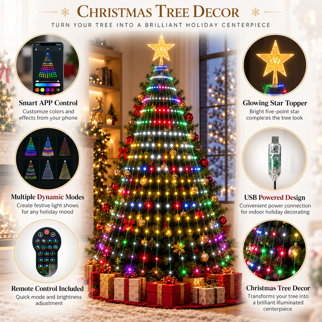 Smart Christmas Tree Lights with Star Topper App Remote LED Strands