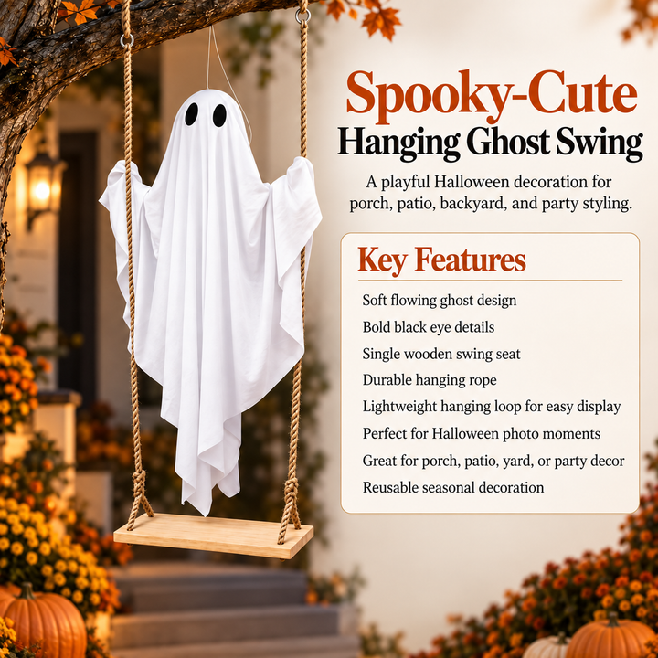 Halloween Ghost Swing Hanging Decoration Wooden Seat Porch Tree Decor