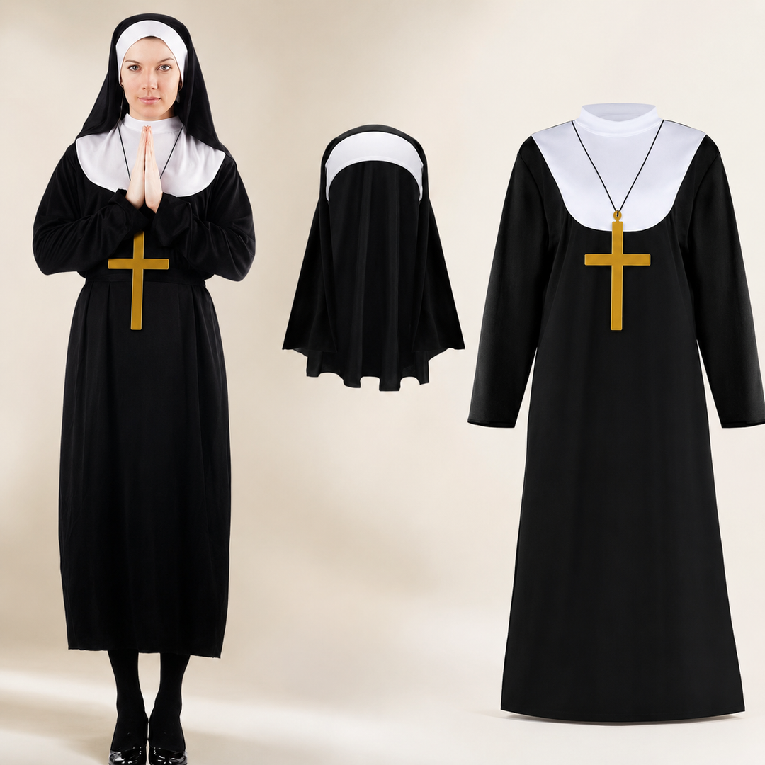 Nun Costume with Headscarf Halloween Religious Costume