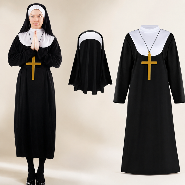 Nun Costume with Headscarf Halloween Religious Costume