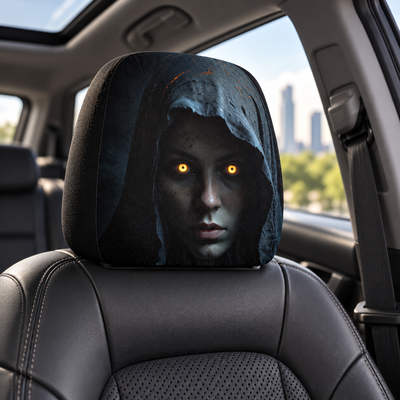 2 Piece Car Headrest Covers with 2D Flat Printing