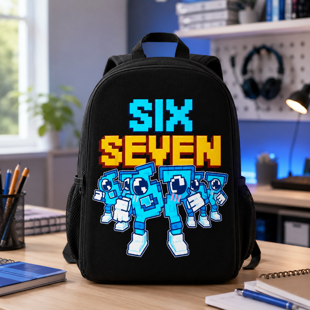 Six Seven 67 Kids School Backpack, Graffiti Print