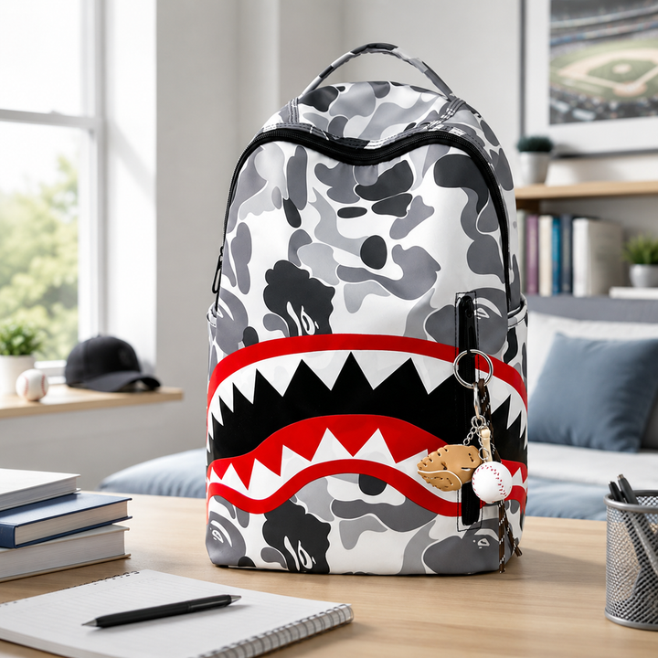 Shark Mouth Camouflage Boys and Girls School Backpack, Lightweight Travel Bookbag