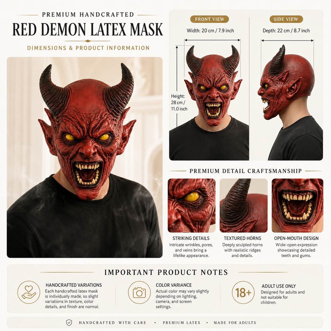 Red Horned Demon Full Head Latex Mask for Halloween