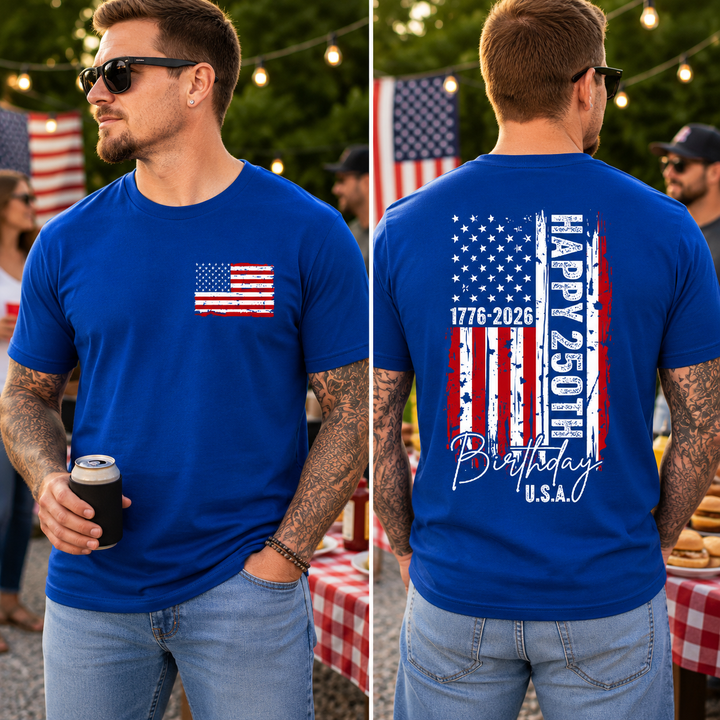 USA 250th Anniversary T-Shirt 1776-2026 Reversible Independence Day July 4th Patriotic Tee