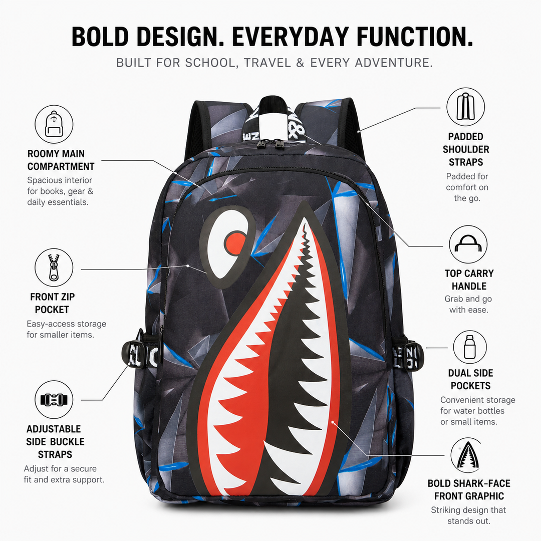 Shark Mouth Backpack for Boys Large Capacity Lightweight Primary School Bag