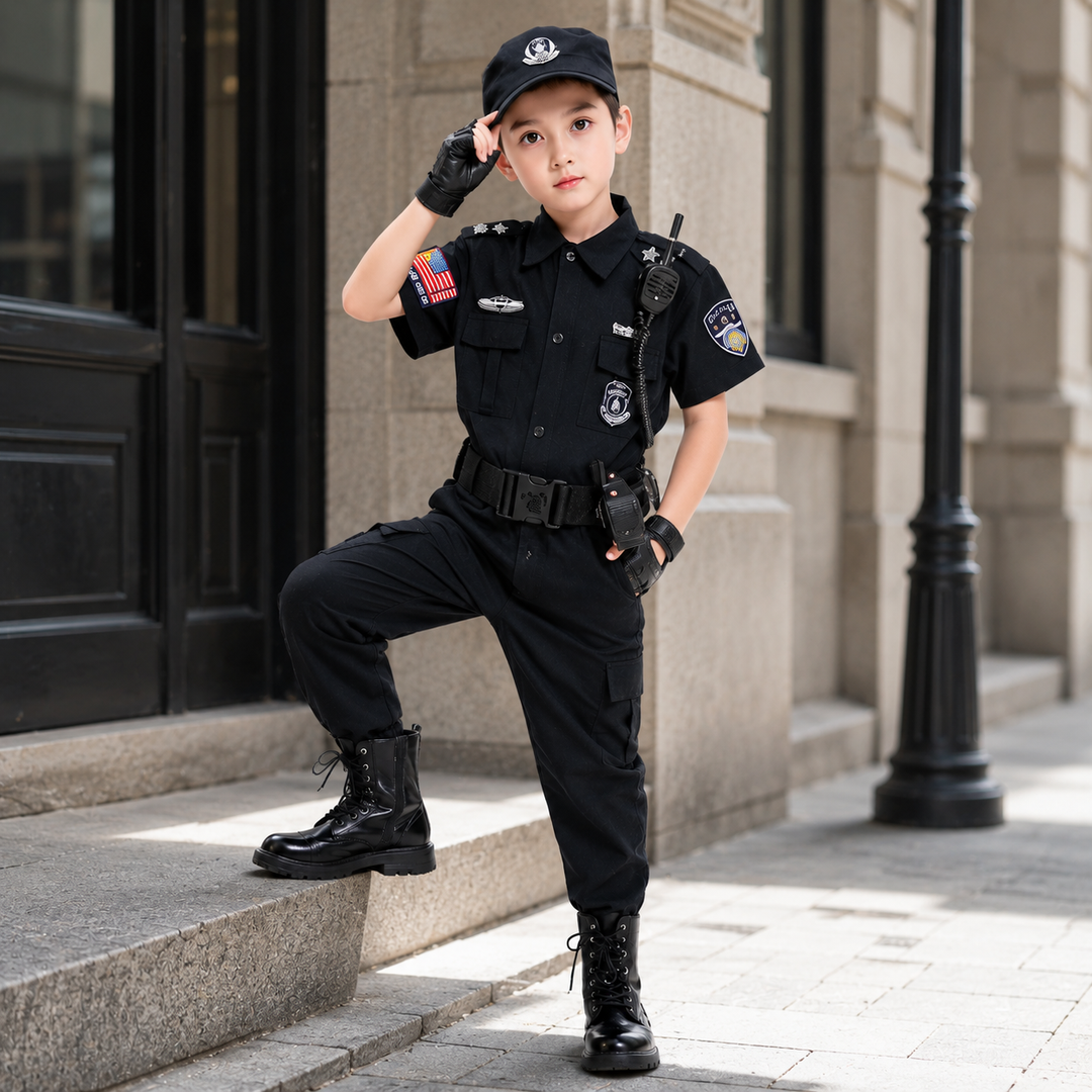 Kids Police Officer Costume Uniform Boys Girls Cosplay Roleplay Kindergarten Performance Set