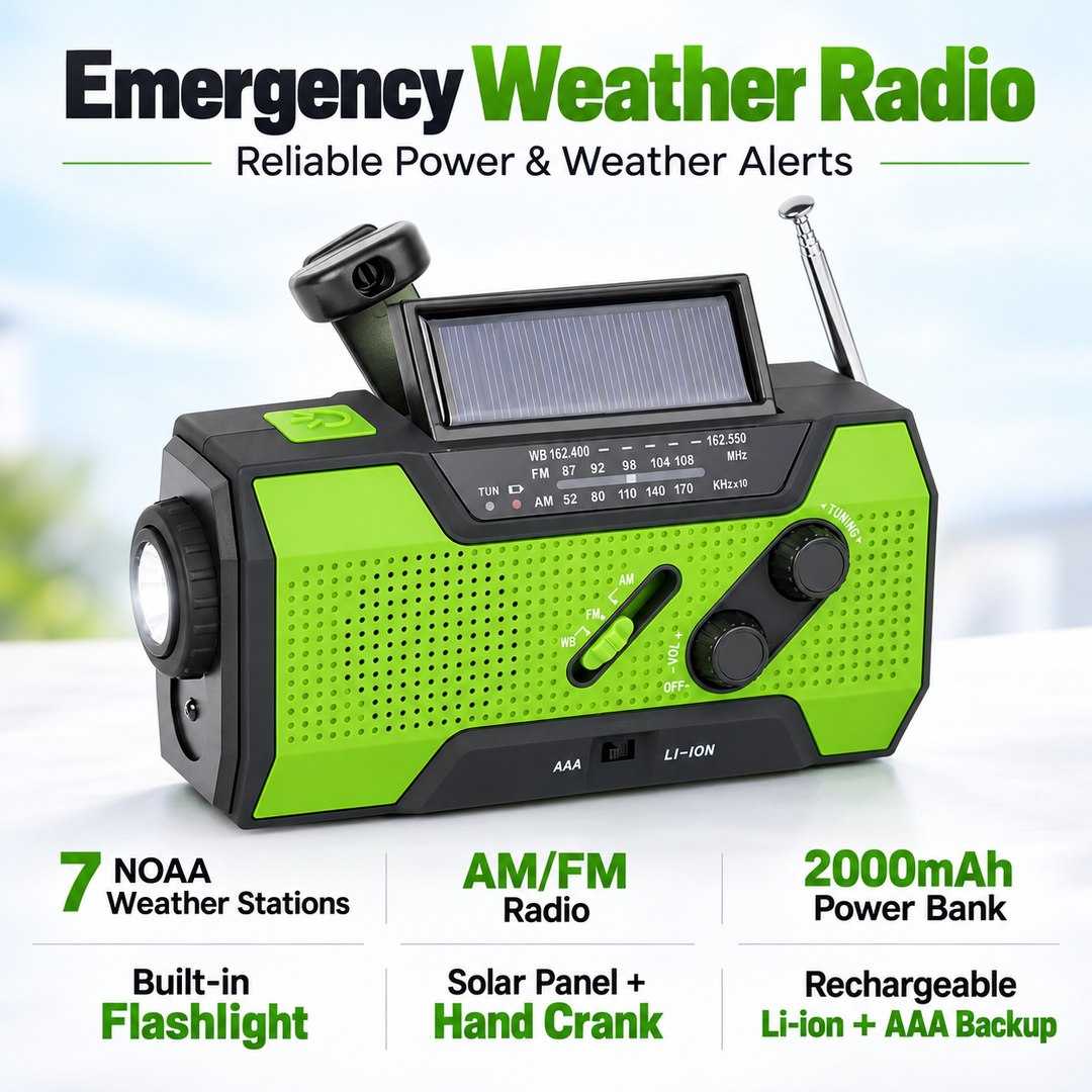 Wind Up Emergency Radio 5 Way Power AAA Solar NOAA 115dB Siren Lamp