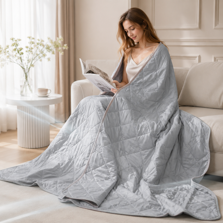 Cooling Silk Summer Quilt Ice-Cool Feel Solid Color Blanket for AC Room