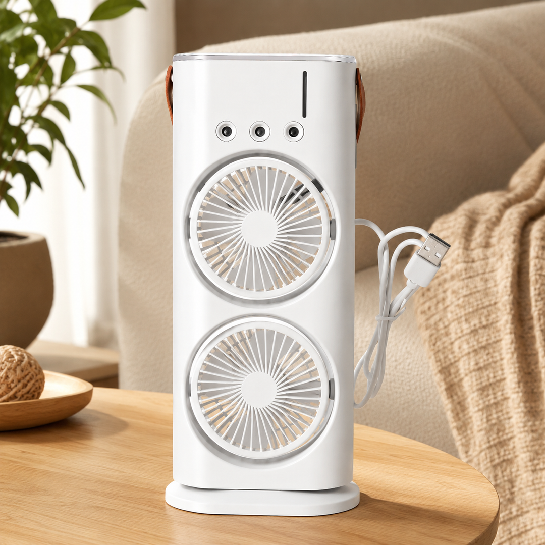 Double Head Three Hole Spray Fan USB Charging Desktop Colorful Light Gift