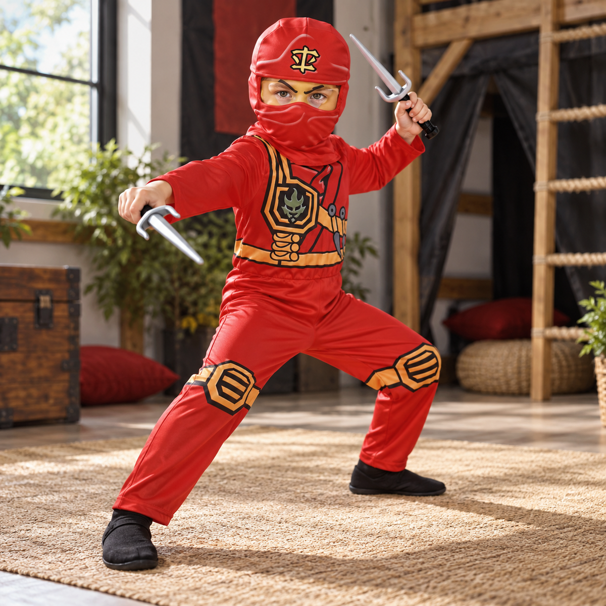 Boys Ninja Warrior Costume with Sai Weapons Halloween Dress Up Set