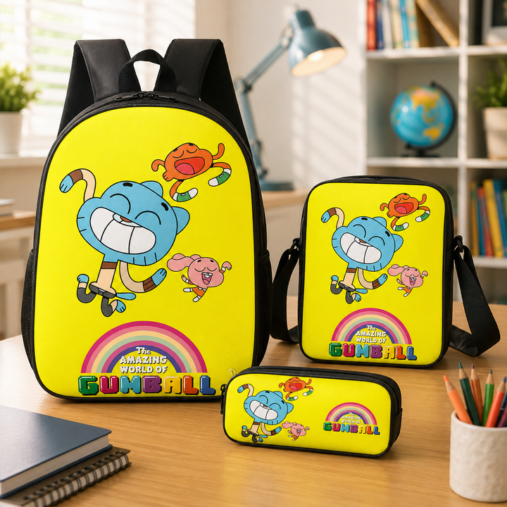 Amazing World of Gumball Kids School Backpack 3-Piece Set with Crossbody Bag &amp; Pencil Case