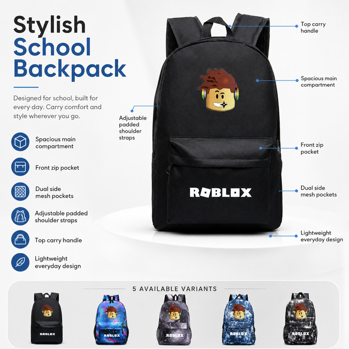 Roblox Character Backpack Large Capacity School Bookbag for Boys and Girls