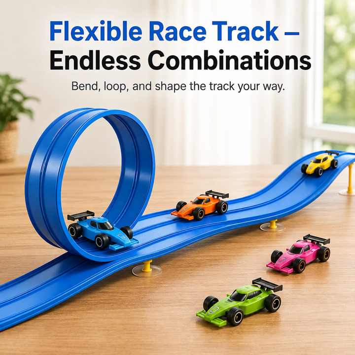 Race Track Toy Set with Twistable Tracks for Creative Racing Play