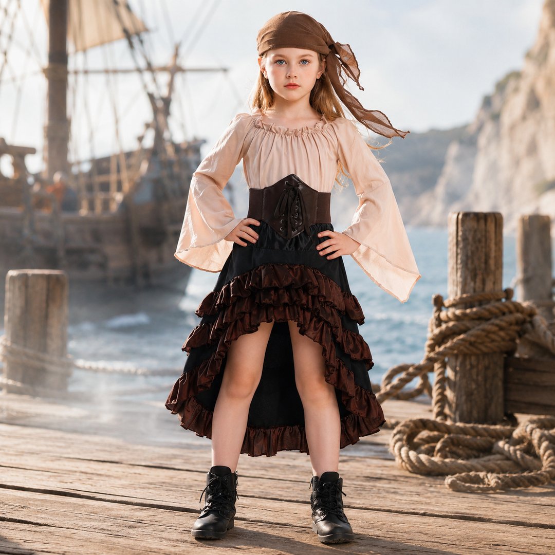 Girls Pirate Costume Ruffle Skirt Halloween Costume