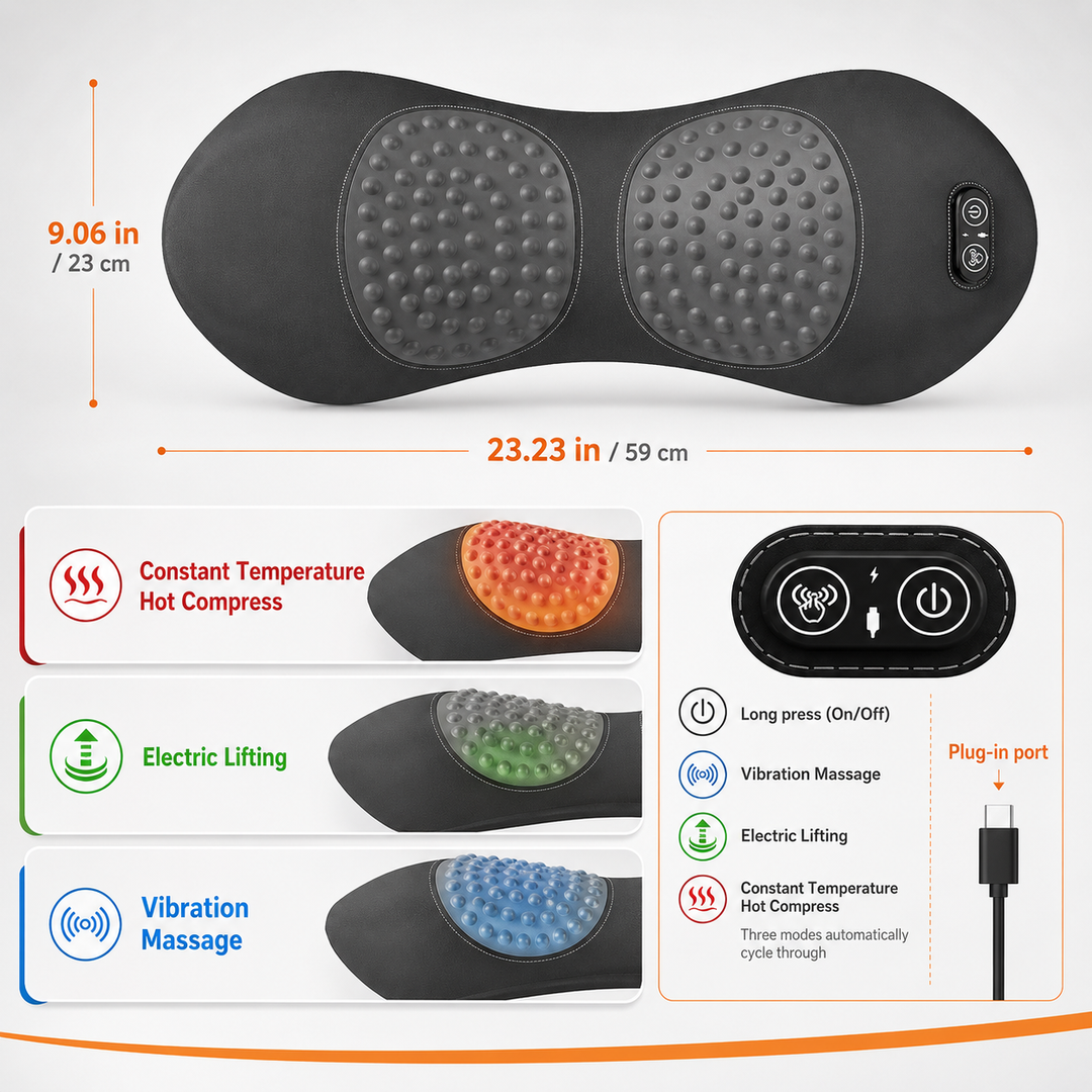 Lumbar Pillow 3 In 1 Electric Heated Vibrating Kneading Back Massager Support