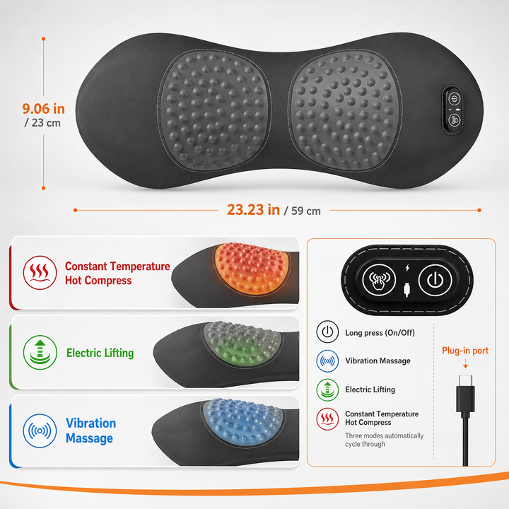 Lumbar Pillow 3 In 1 Electric Heated Vibrating Kneading Back Massager Support
