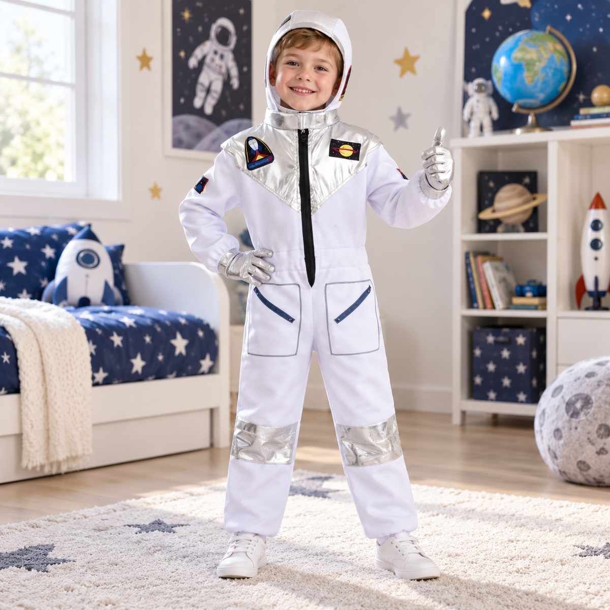 Kids Astronaut Costume White Space Suit with Gloves and Helmet