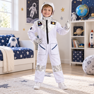 Kids Astronaut Costume White Space Suit with Gloves and Helmet