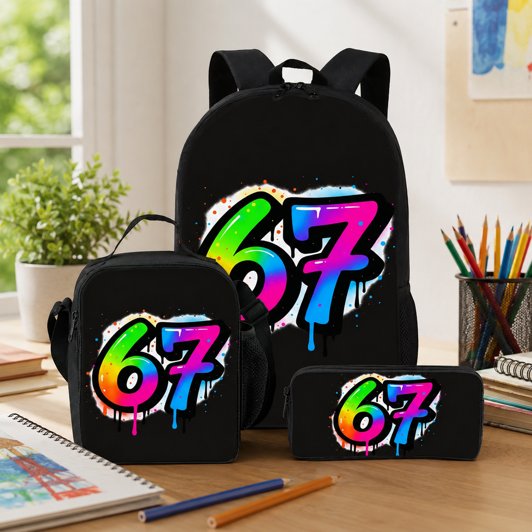 Six Seven 67 Kids 3-Piece School Backpack Set with Lunch Bag &amp; Pencil Case