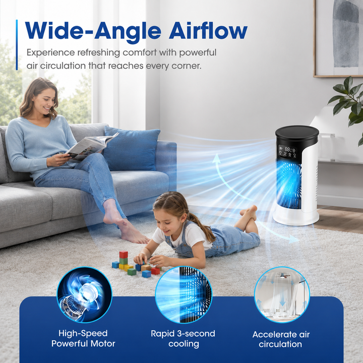 3-in-1 Portable Air Conditioner Fan 6 Speed Air Cooler Humidifier Night Light