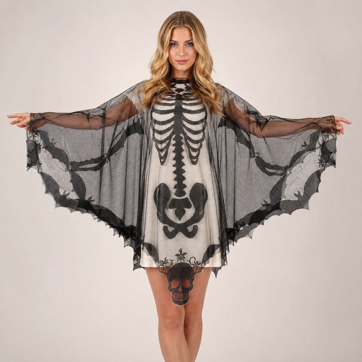 Lace Skeleton Cloak Halloween Costume Cape for Women