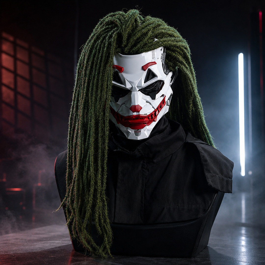 Cyberpunk Clown Mask with Wig for Halloween Cosplay