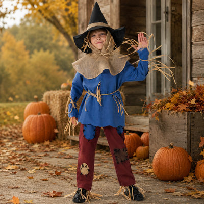 Kids Scarecrow Costume with Hat and Burlap Collar Halloween Costume