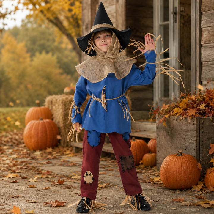 Kids Scarecrow Costume with Hat and Burlap Collar Halloween Costume