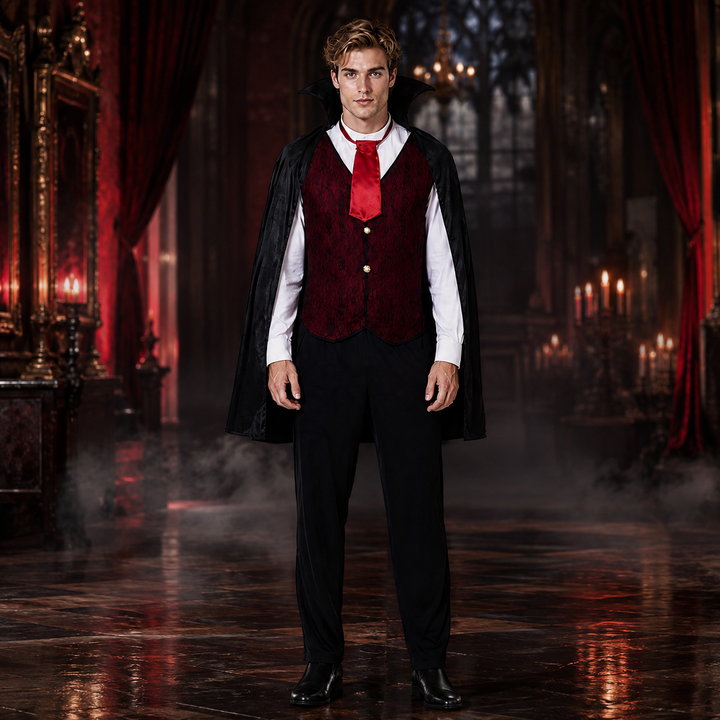 Vampire Cape Costume with Vest and Collar for Men