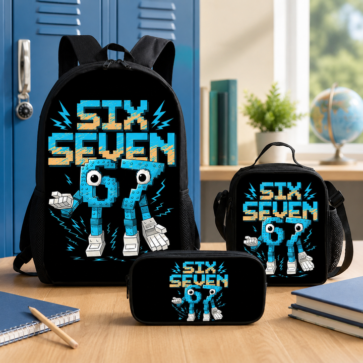 Six Seven 67 Kids 3-Piece School Backpack Set with Crossbody Bag &amp; Pencil Case