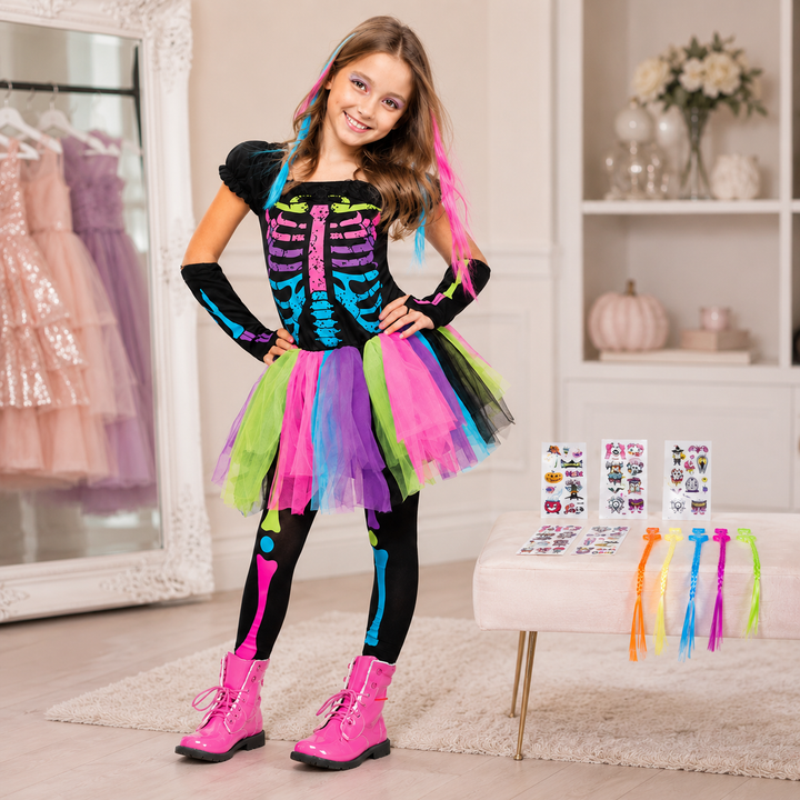 Colorful Skeleton Costume Tutu Dress for Girls Halloween Costume