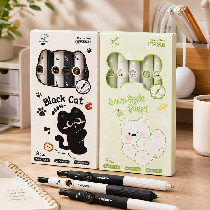 Cute Cat Retractable Gel Pen Set for Students