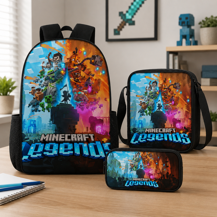 Minecraft Legends Boys 3-Piece School Backpack Set with Lunch Bag &amp; Pencil Case