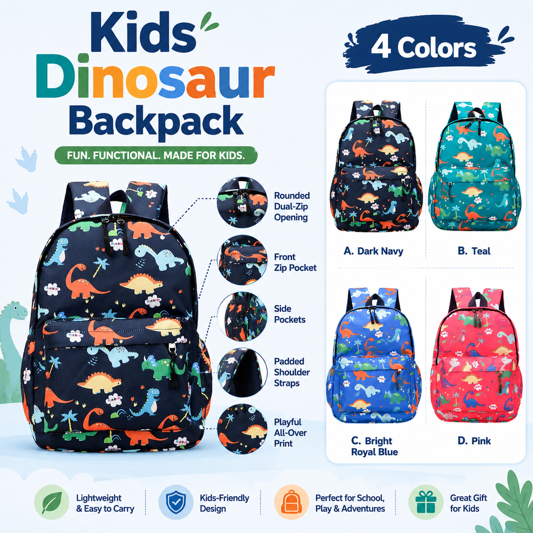 Kids Dinosaur Kindergarten School Backpack Ages 3-7